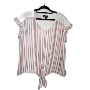 Fortune & Ivy Women's Clarese Tie Front Mixed Material Top Sz XL